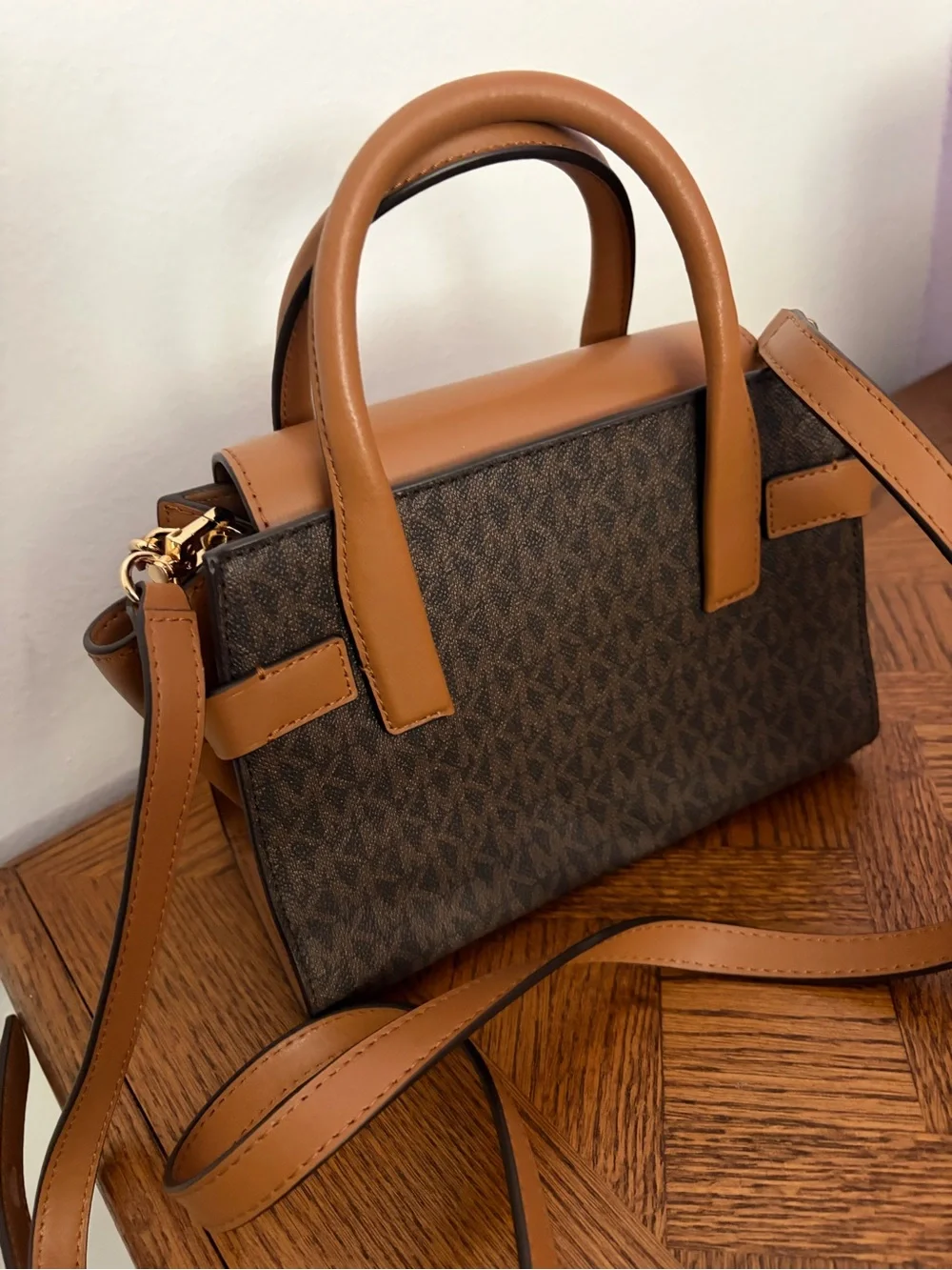 Michael Kors Tan & Brown Signature Chain-Handle Satchel